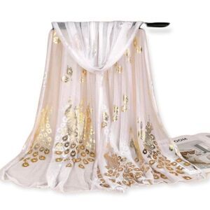 SALE Animal Print Stunning White and Gold Design Silk Feel Scarf